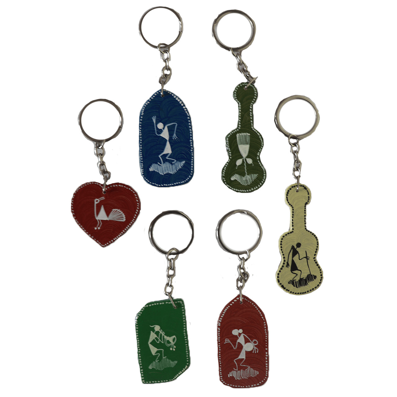 Wooden Key Chains Warli Painted Set of 4